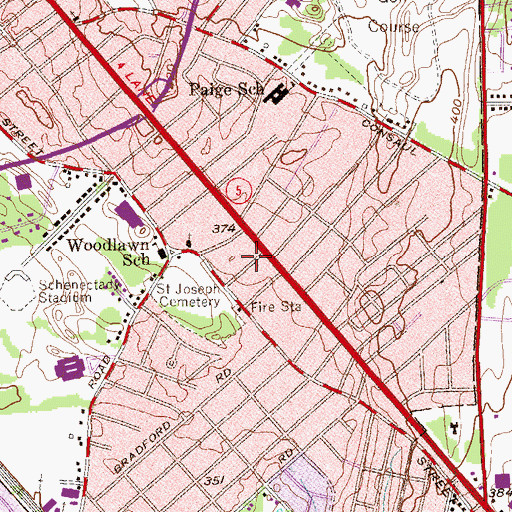 Topographic Map of Woodlawn Branch Schenectady County Public Library, NY