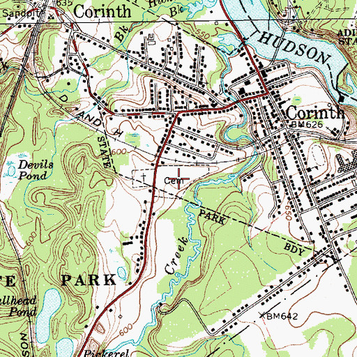 Topographic Map of Corinth Rural Cemetery, NY