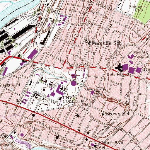 Topographic Map of Memorial Fieldhouse, NY