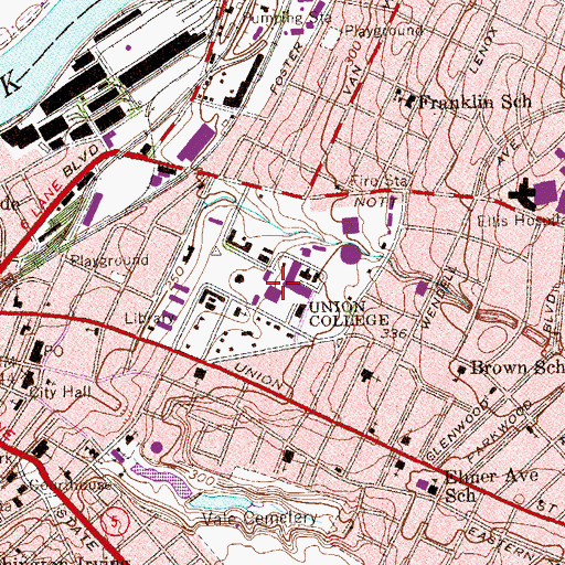 Topographic Map of Schaffer Library, NY