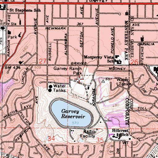 Topographic Map of Garvey Ranch Park, CA