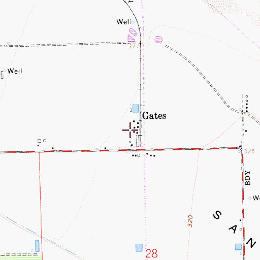Topographic Map of Gates, CA