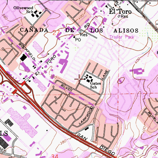 Topographic Map of Ralph A Gates Elementary School, CA