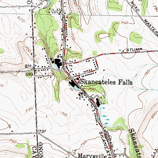 Topographic Map of Skaneateles Falls Central School (historical), NY