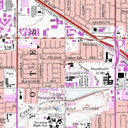 Topographic Map of Melbourne Gauer Elementary School, CA