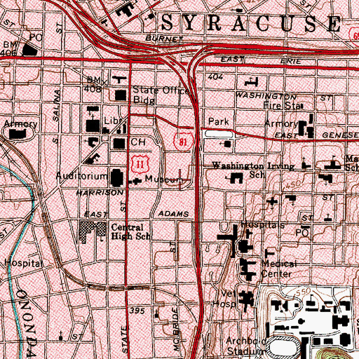 Topographic Map of University Health Care Center, NY