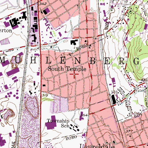 Topographic Map of South Temple Census Designated Place, PA