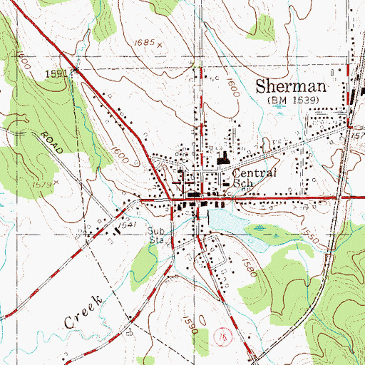 Topographic Map of Sherman Community Church, NY