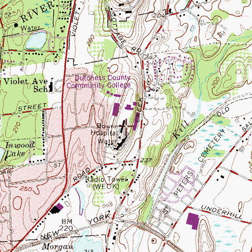 Topographic Map of Bowne Hall, NY