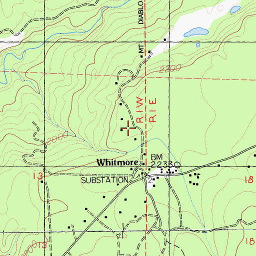 Topographic Map of Whitmore Cemetery, CA