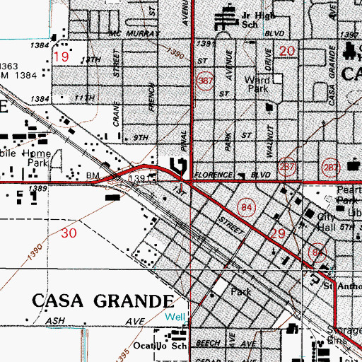 Topographic Map of Casa Grande, AZ