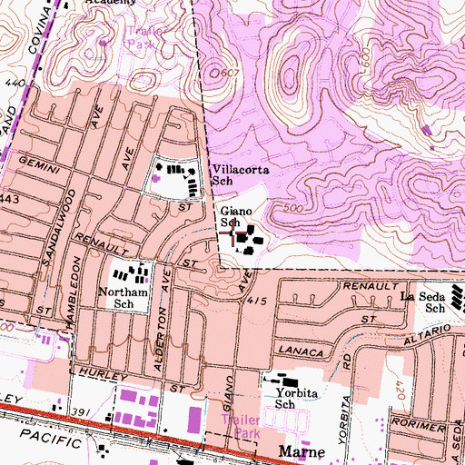 Topographic Map of Giano Intermediate School, CA