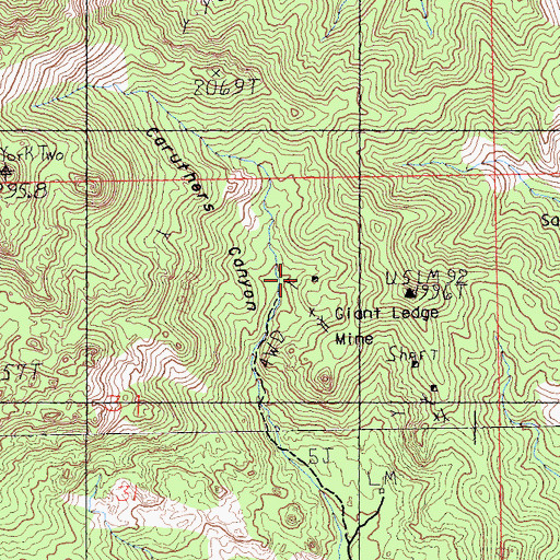 Topographic Map of Giant Ledge Mine, CA
