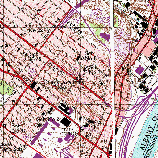 Topographic Map of Albany City School District Street Academy, NY