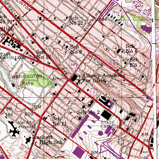 Topographic Map of Albany Public Library, NY