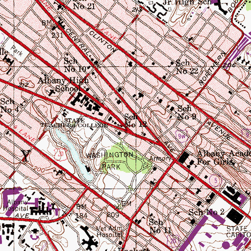 Topographic Map of Albany Fire Department Engine 1, NY