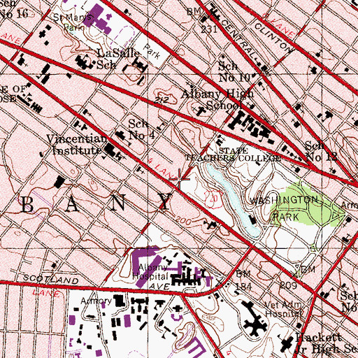 Topographic Map of Women's Club of Albany, NY