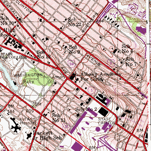 Topographic Map of Washington Avenue Armory Sports And Convention Arena, NY