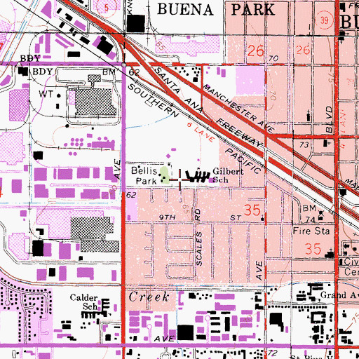 Topographic Map of Carl E Gilbert Elementary School, CA