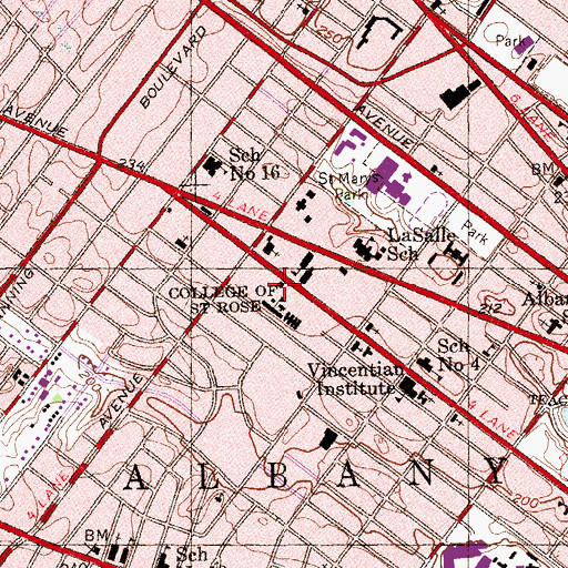 Topographic Map of Pine Hill Branch Albany Public Library, NY