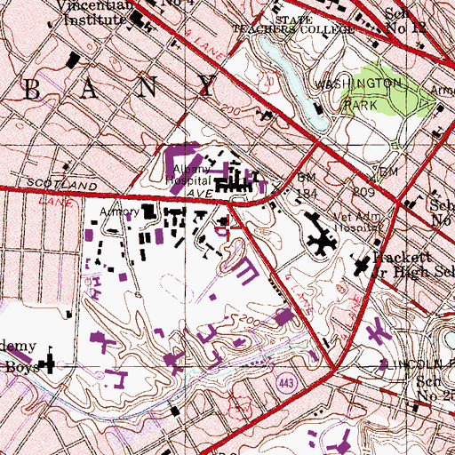 Topographic Map of Albany Law School, NY
