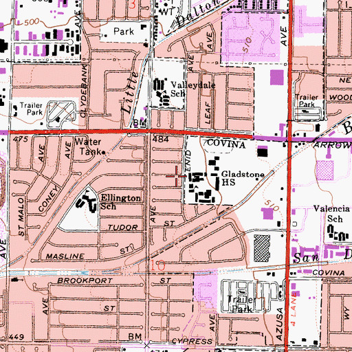 Topographic Map of Gladstone High School, CA
