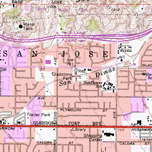 Topographic Map of Gladstone Park, CA