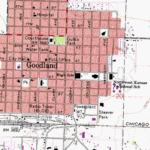 Topographic Map of Goodland High School, KS