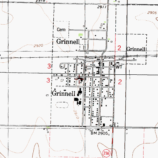 Topographic Map of Grinnell Grade School, KS