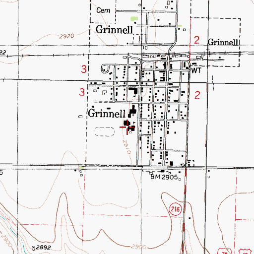 Topographic Map of Grinnell High School, KS