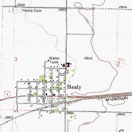 Topographic Map of Healy Elementary School, KS