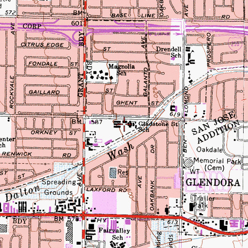 Topographic Map of Gladstone Street Elementary School, CA