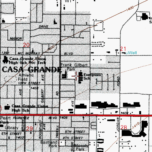 Topographic Map of Evergreen Elementary School, AZ
