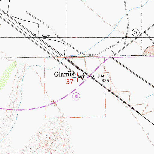 Topographic Map of Glamis, CA