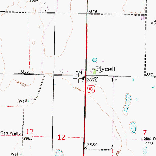 Topographic Map of Plymell Elementary School, KS