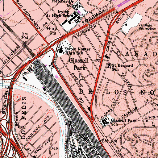 Topographic Map of Glassell Park, CA