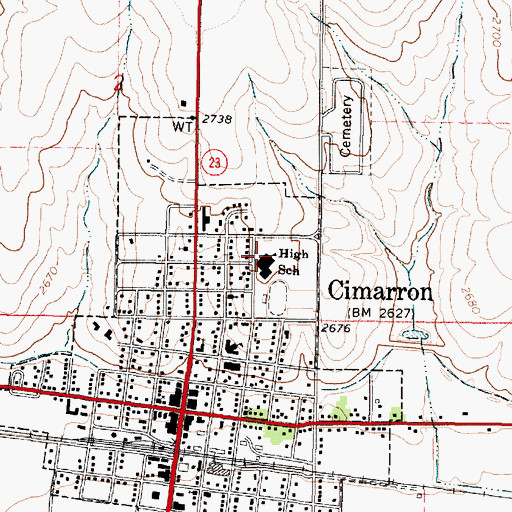 Topographic Map of Cimarron Elementary School, KS