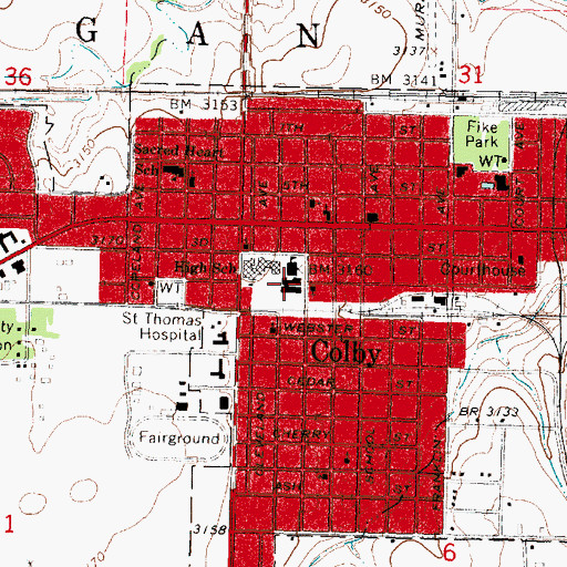 Topographic Map of Colby Elementary School, KS
