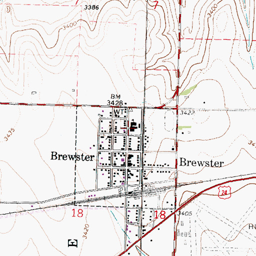Topographic Map of Brewster Elementary School, KS