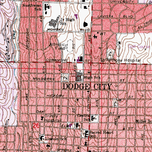 Topographic Map of Comanche Middle School, KS