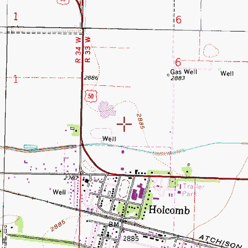 Topographic Map of Holcomb Middle School, KS