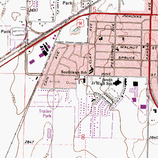 Topographic Map of Sunflower Intermediate School, KS