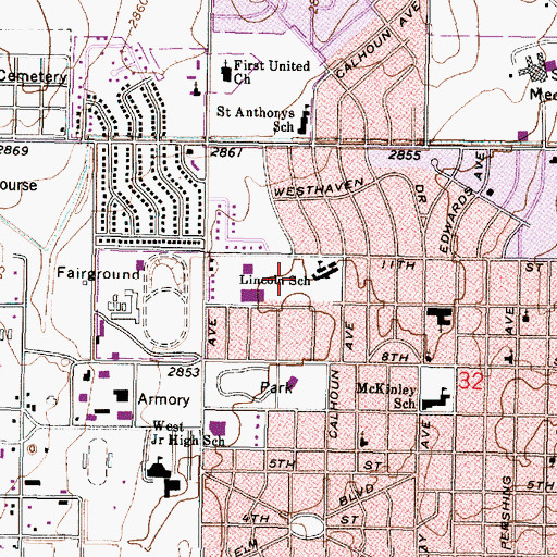 Topographic Map of Cottonwood Intermediate School, KS