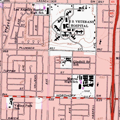 Topographic Map of Gledhill Elementary School, CA