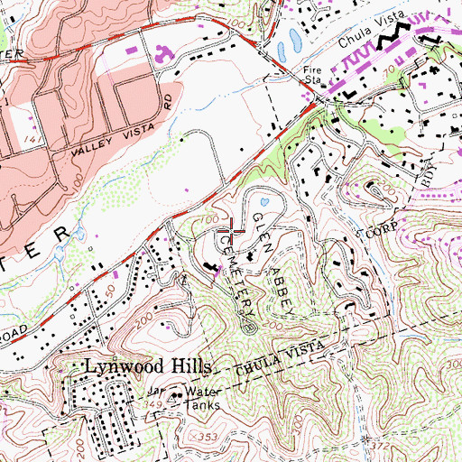 Topographic Map of Glen Abbey Memorial Park, CA