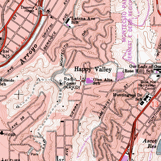 Topographic Map of Glen Alta Elementary School, CA