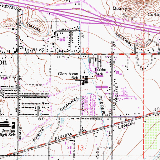 Topographic Map of Glen Avon Elementary School, CA