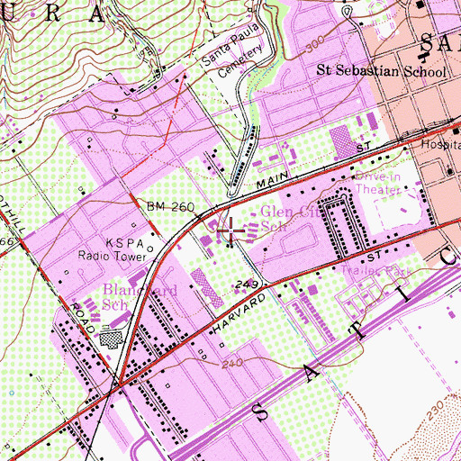Topographic Map of Glen City Elementary School, CA