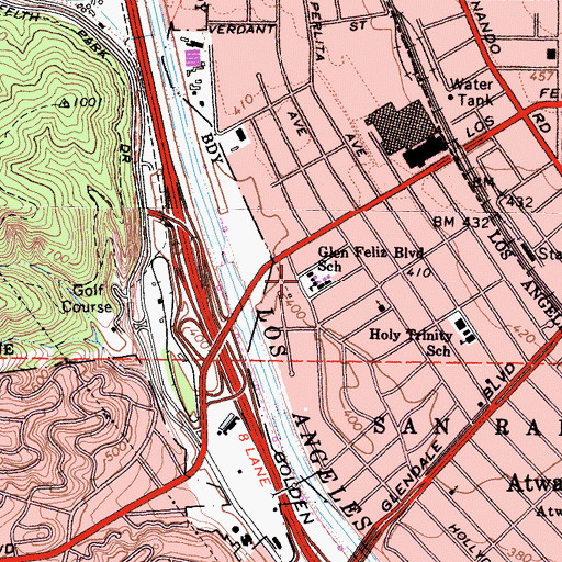 Topographic Map of Glenfeliz Boulevard Elementary School, CA