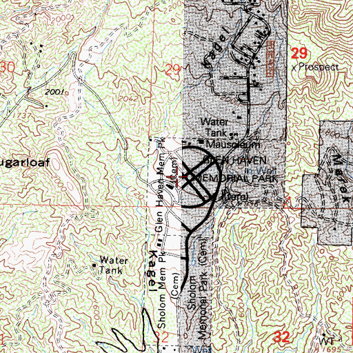 Topographic Map of Glen Haven Memorial Park, CA